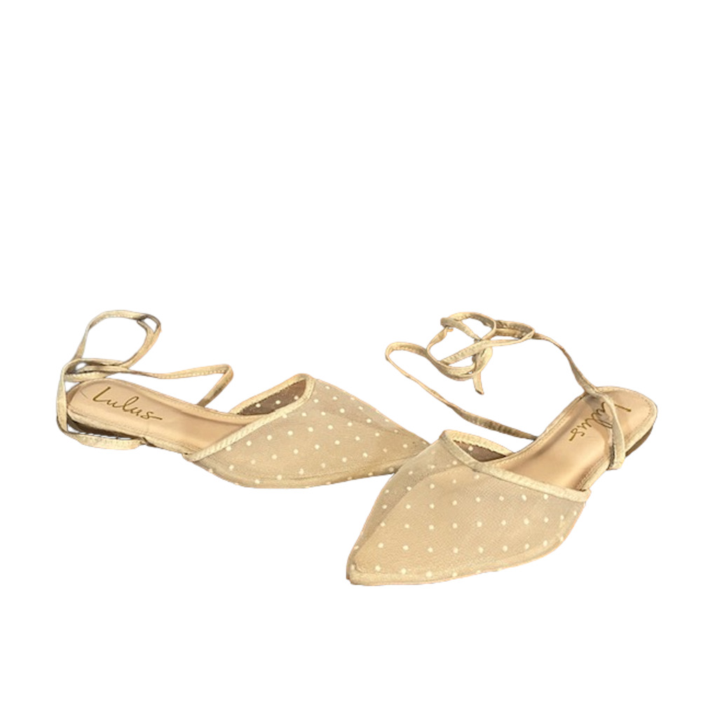 Lulus Blush Pink Sheer Dotted Pointed Toe Lace Up Flat Mules Women Sz 7.5 - Picture 4 of 9